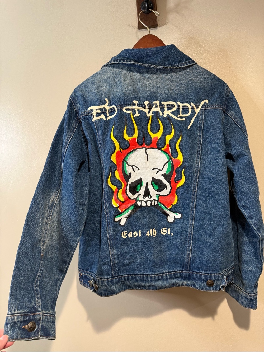 ED HARDY Flaming skull denim jacket men’s medium - Picture 10 of 10